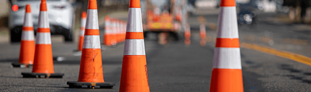 Work Zone Awareness Week - image of traffic cones in a work zone