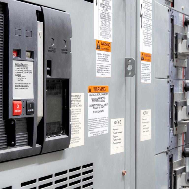 High Voltage Warning Labels used on an indoor breaker box